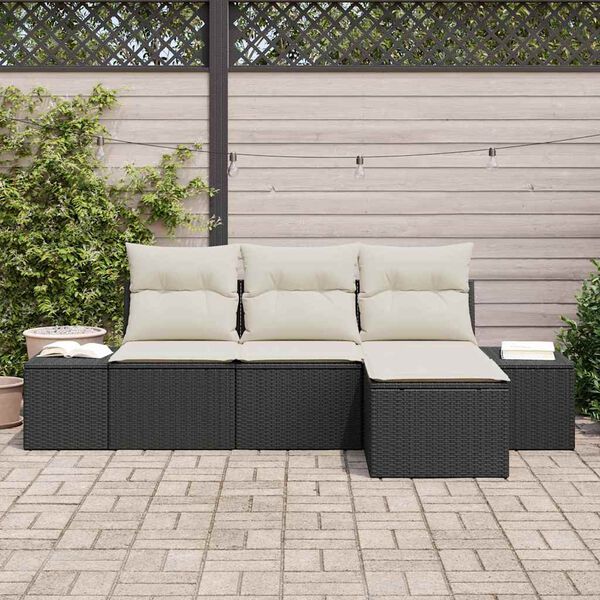 vidaXL Ensemble de canap&eacute; de jardin 4 pcs Noir et Cr&egrave;me polyrotin