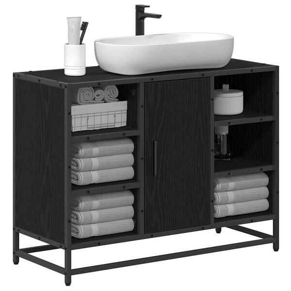vidaXL Cabinet de salle de bain avec porte Ch&ecirc;ne noir 80 x 33 x 60 cm