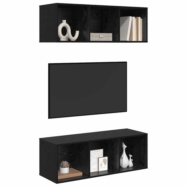 vidaXL Ensemble meuble TV 2 pcs Ch&ecirc;ne noir 37 x 37 x 107 cm