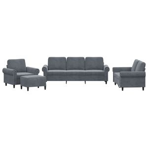 vidaXL Ensemble de canap&eacute;s 4 pcs avec coussins Gris fonc&eacute; Velours