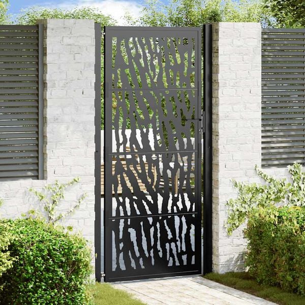 vidaXL Portail de jardin noir 100x200 cm en acier avec motif de traces