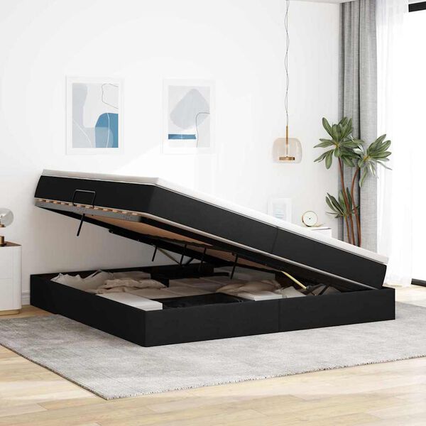 vidaXL Lit avec rangement et matelas Noir 200 x 200 cm Polyester