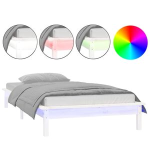 vidaXL Cadre de lit &agrave; LED sans matelas blanc 75x190 cm bois massif