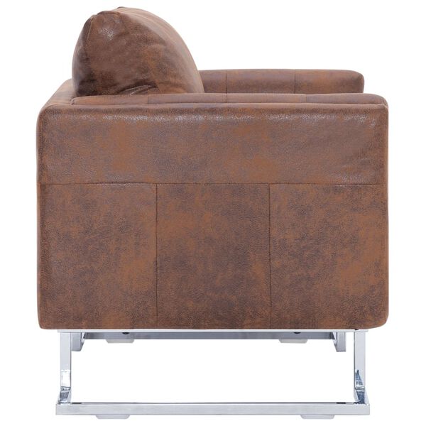 vidaXL Fauteuil cube Marron Similicuir daim