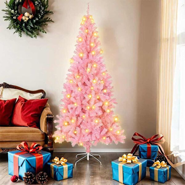 vidaXL Sapin de No&euml;l avec 300 LED avec support Rose 180 cm PVC