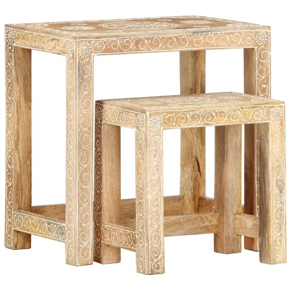 vidaXL Tables d'appoint peintes &agrave; la main 2pcs Bois de Manguier solide