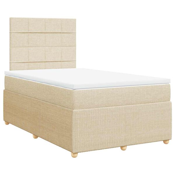 vidaXL Sommier &agrave; lattes de lit avec matelas cr&egrave;me 120x190 cm tissu