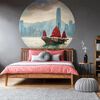 WallArt Papier peint cercle Skyline with Junk Boat 190 cm