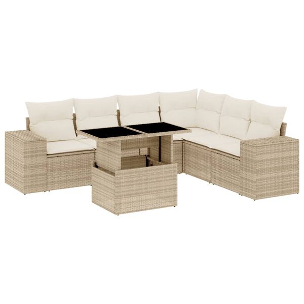 vidaXL Salon de jardin avec coussins 7 pcs beige r&eacute;sine tress&eacute;e