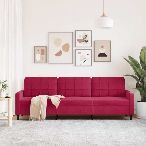 vidaXL Canap&eacute; &agrave; 3 places Rouge bordeaux 210 cm Velours