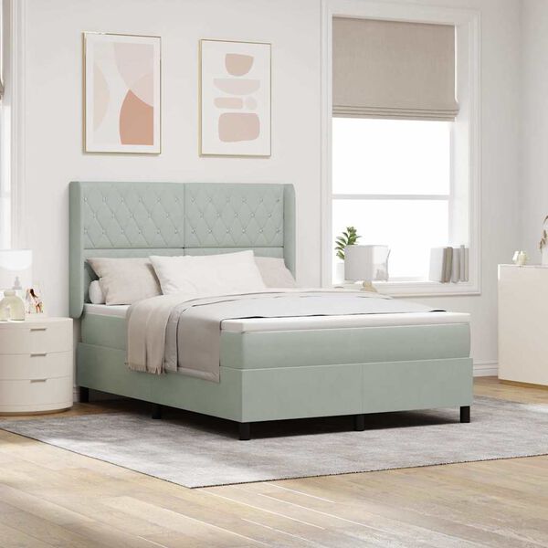 vidaXL Lit &agrave; ressorts avec t&ecirc;te de lit Gris clair 140 x 190 cm Velours