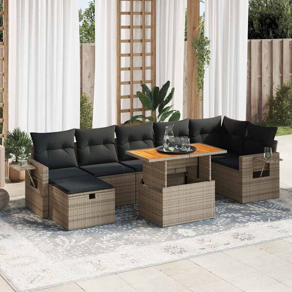vidaXL Salon de jardin 5 pcs avec coussins gris r&eacute;sine tress&eacute;e acacia