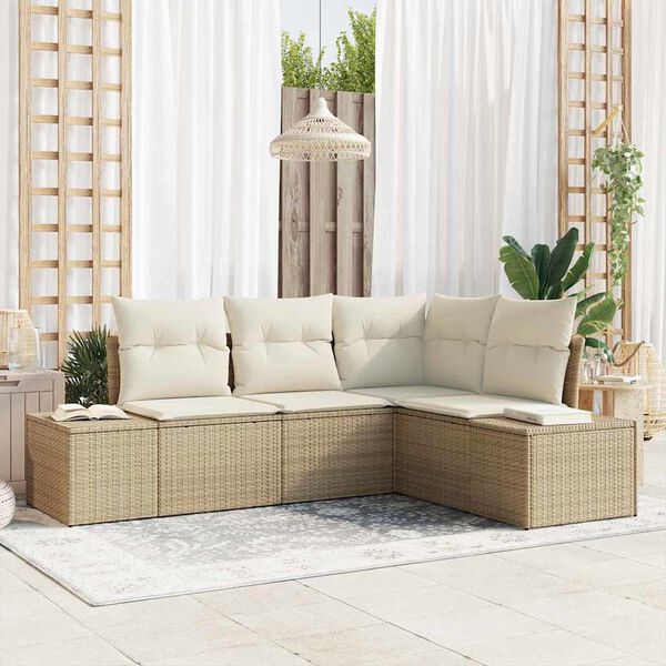 vidaXL Ensemble de canapé de jardin 4 pcs Beige et crème polyrotin