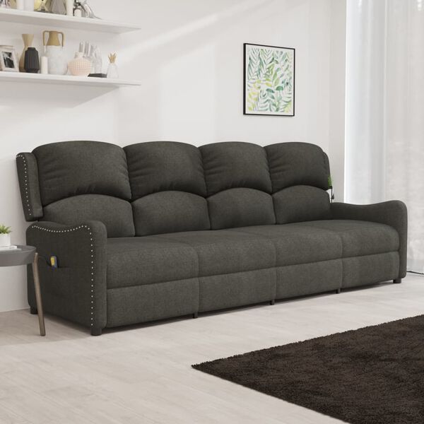 vidaXL Fauteuil de massage inclinable &agrave; 4 places gris fonc&eacute; tissu