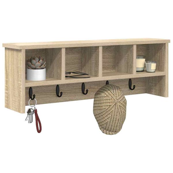 vidaXL Porte-manteau mural avec &eacute;tag&egrave;re Ch&ecirc;ne sonoma 75 x 16 x 26 cm