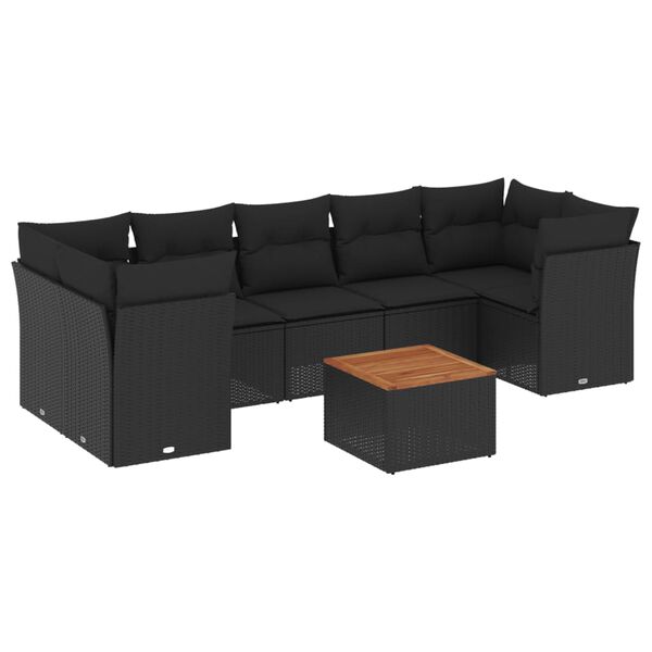 vidaXL Salon de jardin 8 pcs avec coussins noir r&eacute;sine tress&eacute;e