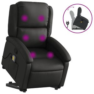 vidaXL Fauteuil inclinable de massage noir cuir v&eacute;ritable