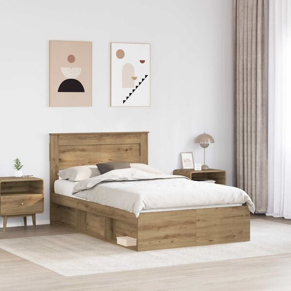 vidaXL Cadre de lit Ch&ecirc;ne artisan 135 x 190 cm Bois de pin massif