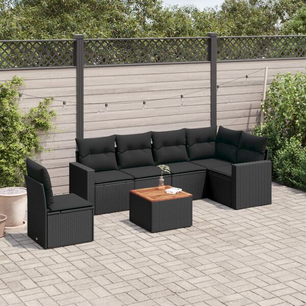 vidaXL Salon de jardin 7 pcs avec coussins noir r&eacute;sine tress&eacute;e