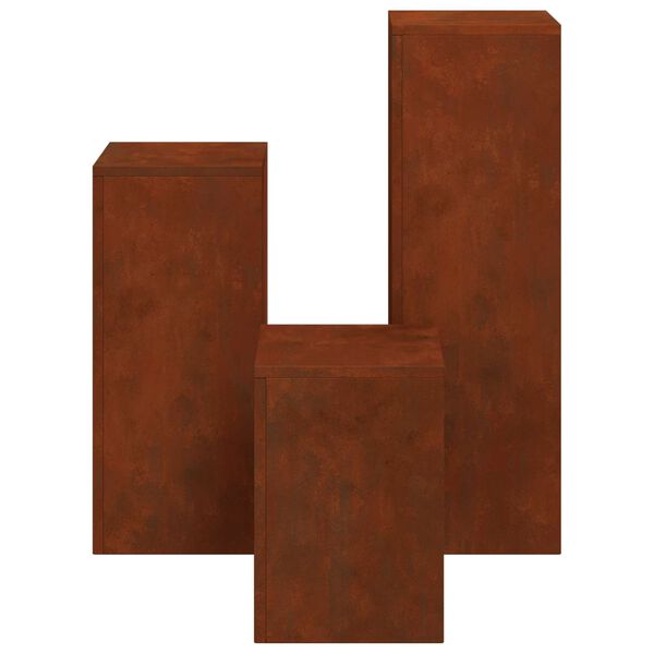 vidaXL Support de Plante 3 pcs Rouill&eacute; Acier patin&eacute;