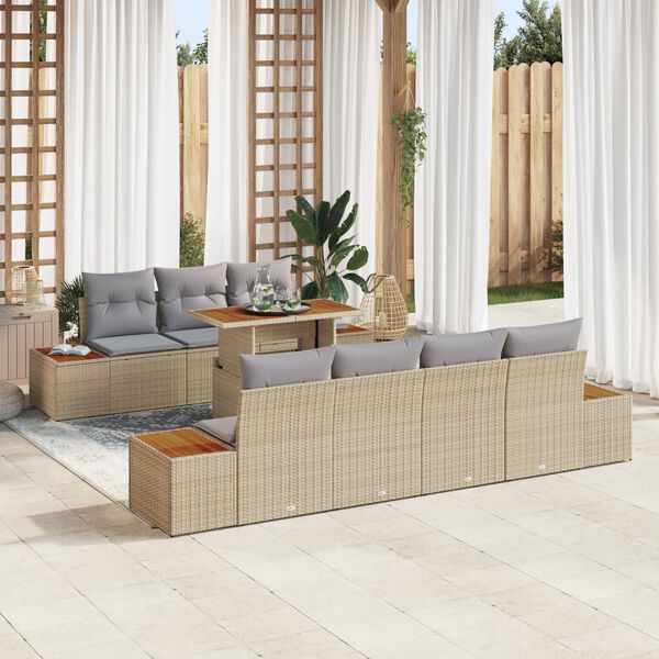 vidaXL Ensemble de canap&eacute; de jardin 8 pcs Beige Poly rotin