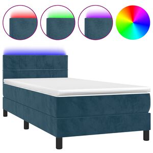 vidaXL Sommier &agrave; lattes de lit et matelas et LED Bleu fonc&eacute; 90x190 cm