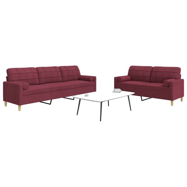 vidaXL Ensemble de canap&eacute;s 2 pcs coussins d&eacute;coratifs bordeaux tissu