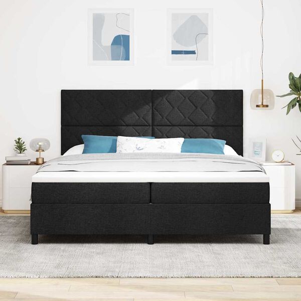 vidaXL Lit &agrave; ressorts avec matelas Noir 200 x 200 cm tissu
