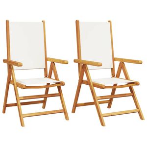 vidaXL Chaises pliantes (lot de 2) en bois massif d'acacia blanc cr&egrave;me et tissu