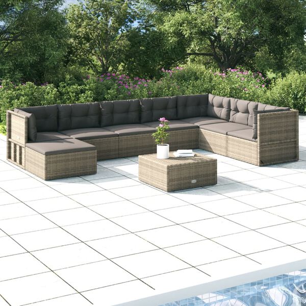 vidaXL Salon de jardin 8 pcs avec coussins Gris Résine tressée