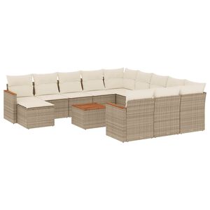 vidaXL Salon de jardin avec coussins 13 pcs beige r&eacute;sine tress&eacute;e