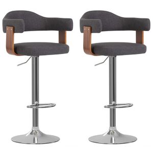 vidaXL Tabourets de bar lot de 2 gris fonc&eacute; bois courb&eacute; et tissu
