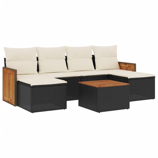 vidaXL Salon de jardin 7 pcs avec coussins noir r&eacute;sine tress&eacute;e