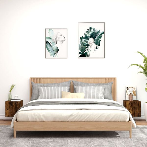 vidaXL Meubles TV muraux et lumi&egrave;res LED 2pcs ch&ecirc;ne fum&eacute; 30,5x35x30 cm