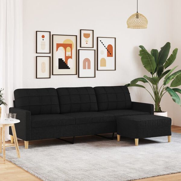 vidaXL Canap&eacute; &agrave; 3 places avec repose-pieds Noir 210 cm Tissu