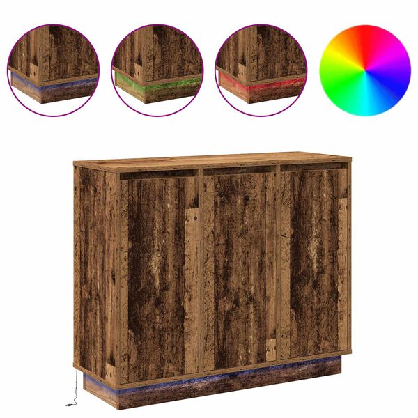 vidaXL Buffet LED Bois ancien 90 x 32 x 75 cm Bois d'ing&eacute;nierie