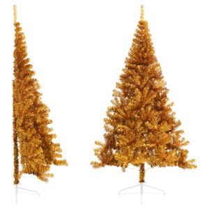 vidaXL Demi sapin de No&euml;l artificiel avec support dor&eacute; 240 cm PET