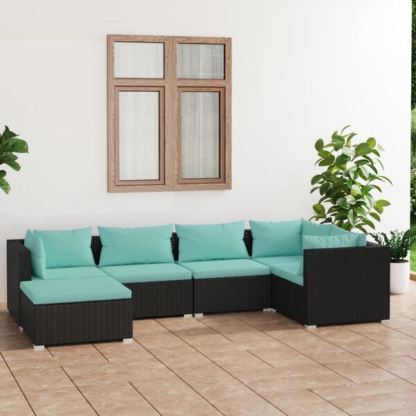 vidaXL Salon de jardin 6 pcs avec coussins R&eacute;sine tress&eacute;e Noir