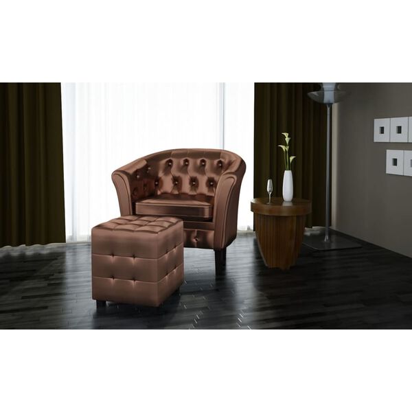 vidaXL Fauteuil avec repose-pied Marron Similicuir