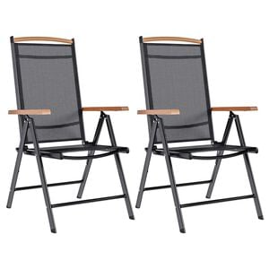 vidaXL Chaises pliantes 2 pi&egrave;ces Aluminium et Textil&egrave;ne Noir