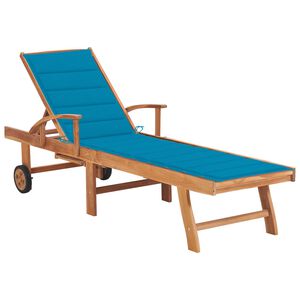 vidaXL Chaise longue avec coussin bleu Bois de teck solide