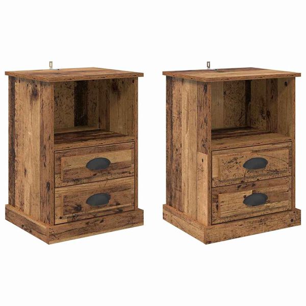 vidaXL Cabinet de chevet avec tiroir 2 pcs Bois ancien 36 x 43 x 60 cm