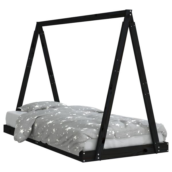 vidaXL Cadre de lit pour enfants noir 90x190 cm bois de pin massif