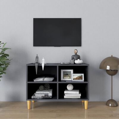 vidaXL Meuble TV avec pieds en bois massif gris brillant 69,5x30x50 cm