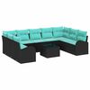 vidaXL Ensemble de canap&eacute; de jardin 10 pc Noir et turquoise polyrotin