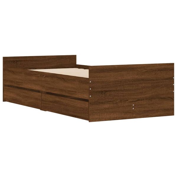 vidaXL Cadre de lit avec tiroirs sans matelas ch&ecirc;ne marron 90x190 cm