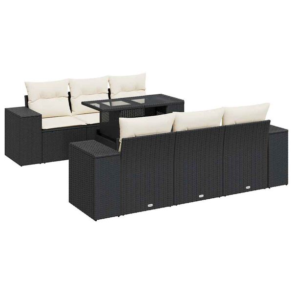 vidaXL Salon de jardin 7 pcs avec coussins noir r&eacute;sine tress&eacute;e