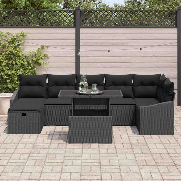 vidaXL Ensemble de canap&eacute; de jardin 8 pcs Noir polyrotin