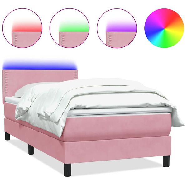 vidaXL Sommier &agrave; lattes de lit avec matelas et LED rose 120x220 cm velours