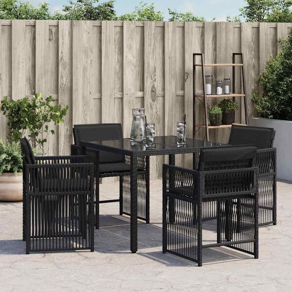 vidaXL Chaises de jardin lot de 4 avec coussins noir r&eacute;sine tress&eacute;e